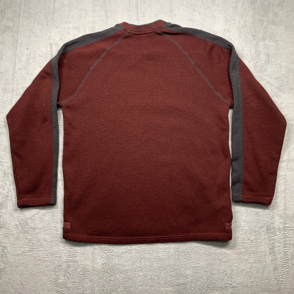 Eddie Bauer Sweater Men Large Burgundy Red Gray Raglan Fleece Lined Crewneck - Picture 10 of 10
